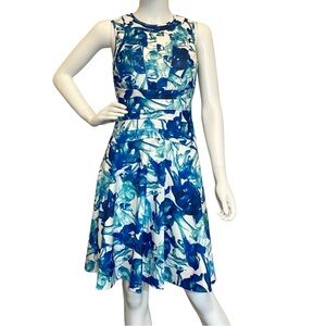 Calvin Klein 2 Scuba Blue Floral Sleeveless Dress Fit & Flare Spring Summer